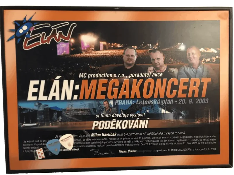 Poděkování za spolupráci na megakoncertu Elánu v roce 2003