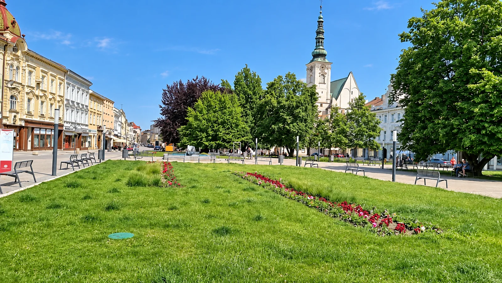 Náměstí T. G. Masaryka v Prostějově s kostelní věží