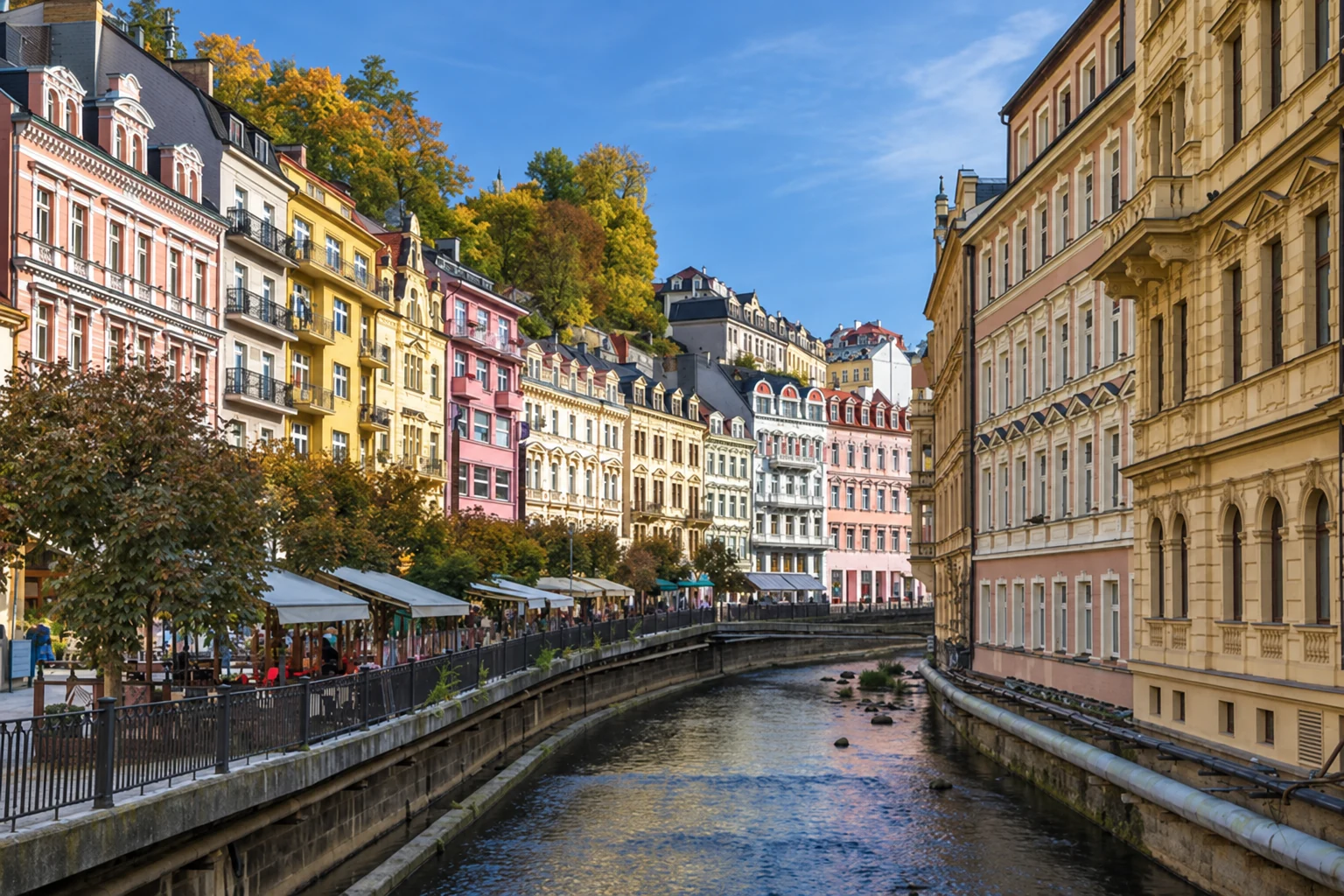 Karlovy Vary – Lázeňské nábřeží říčky Teplé